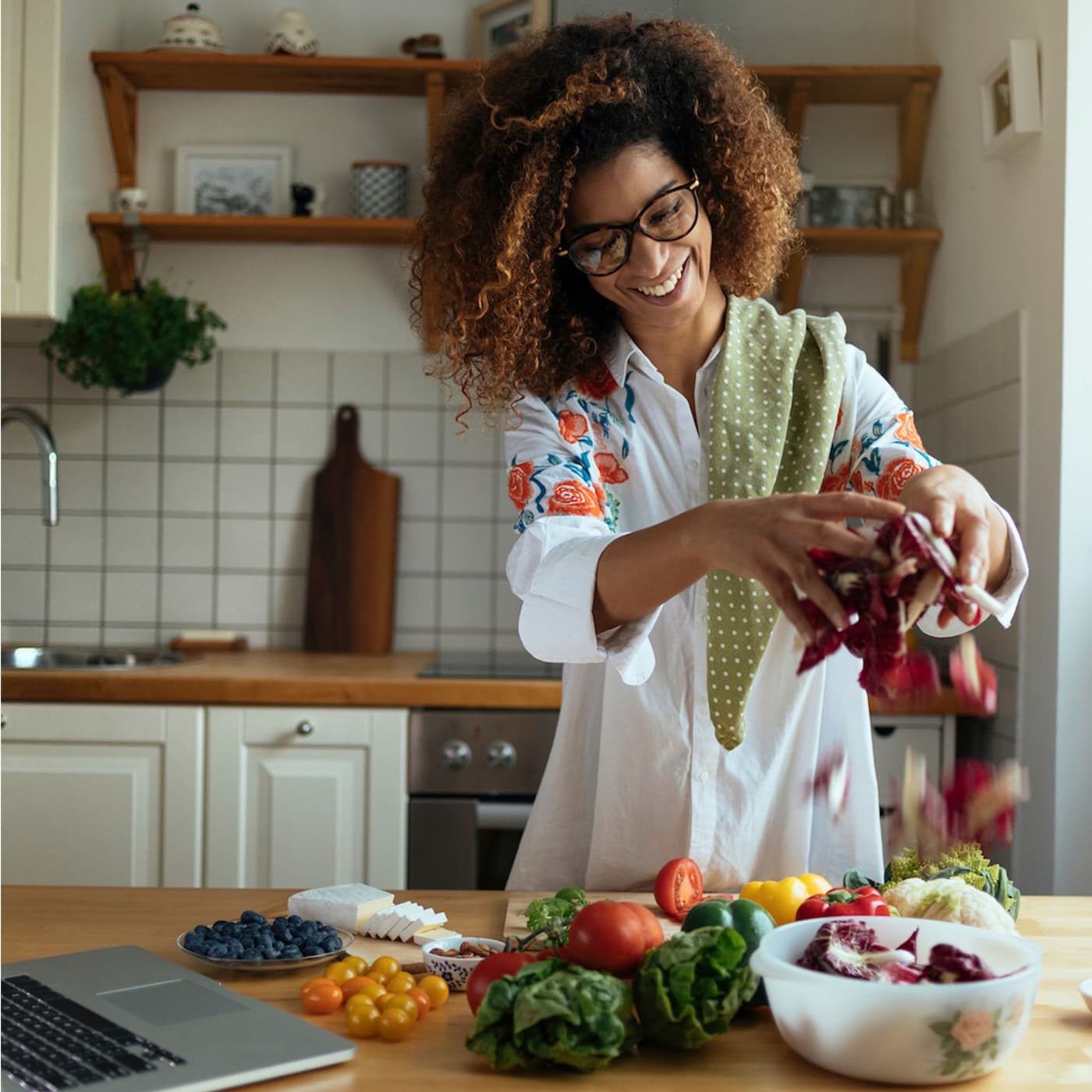 Woman enjoying a healthy meal outdoors